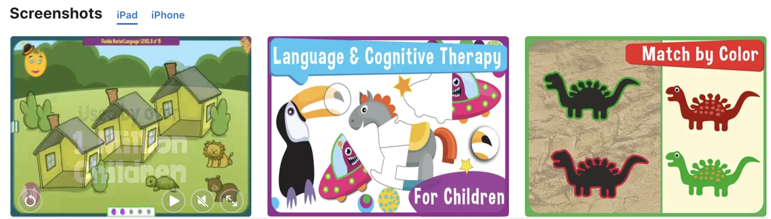 Screenshots of MITA games for children with autism spectrum disorders