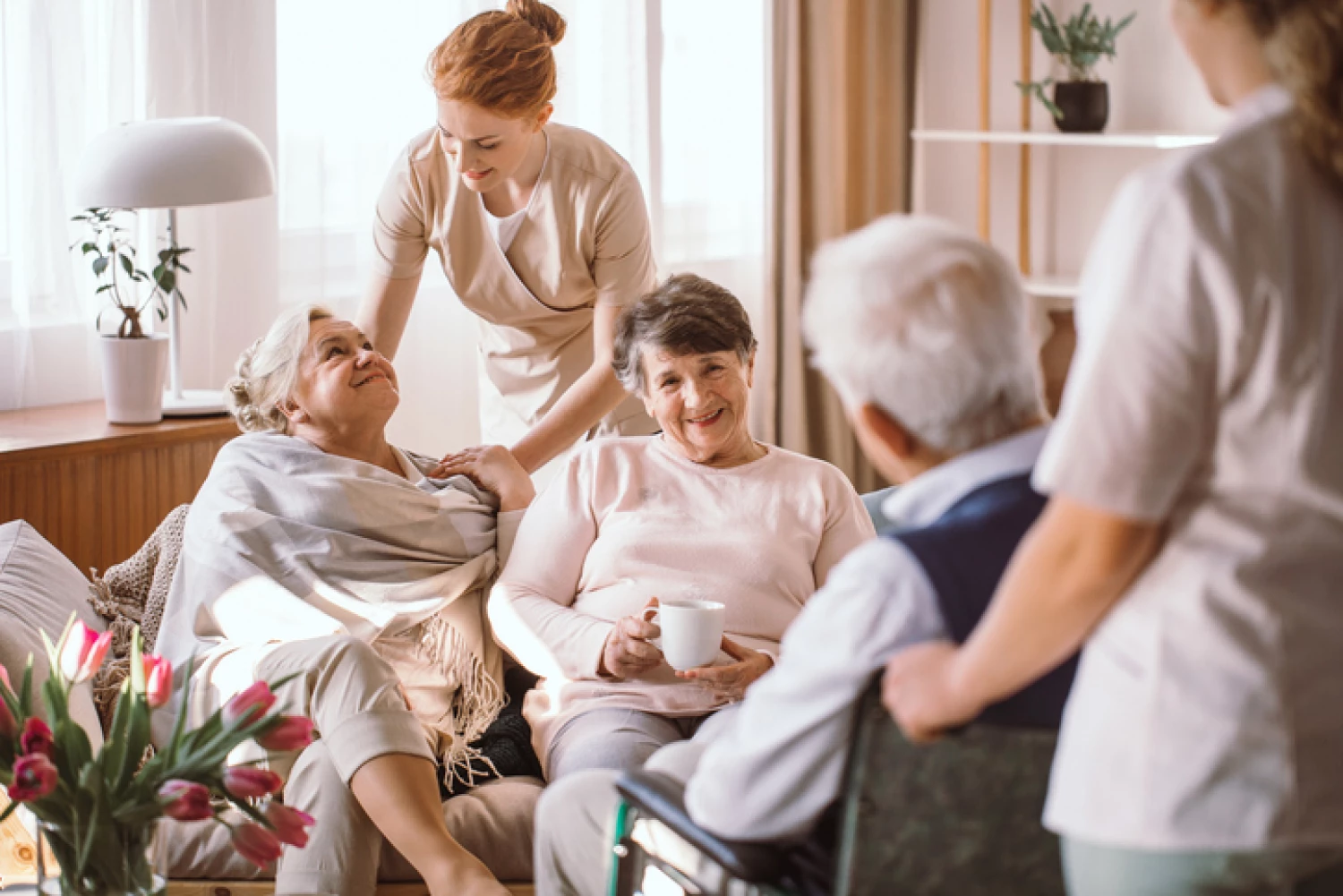 Seniors enjoying social interaction in Residential Care.