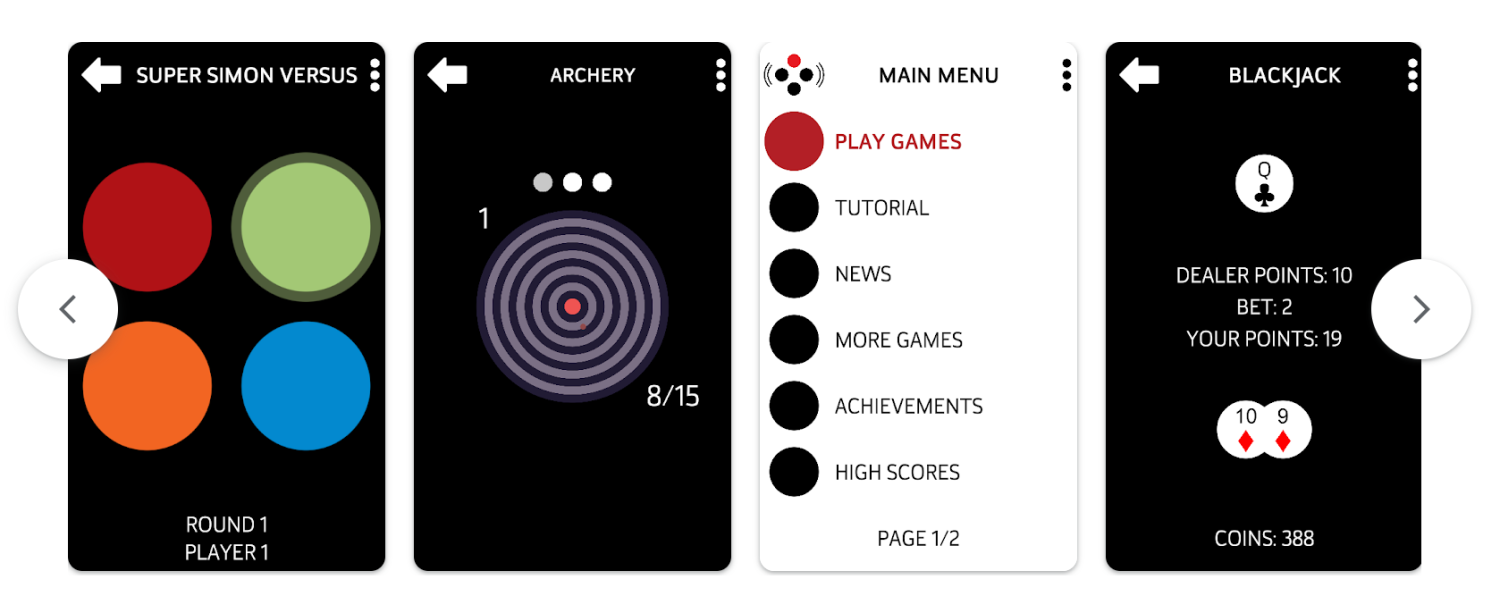 Screenshots of the Audiogamehub games being played on a smartphone